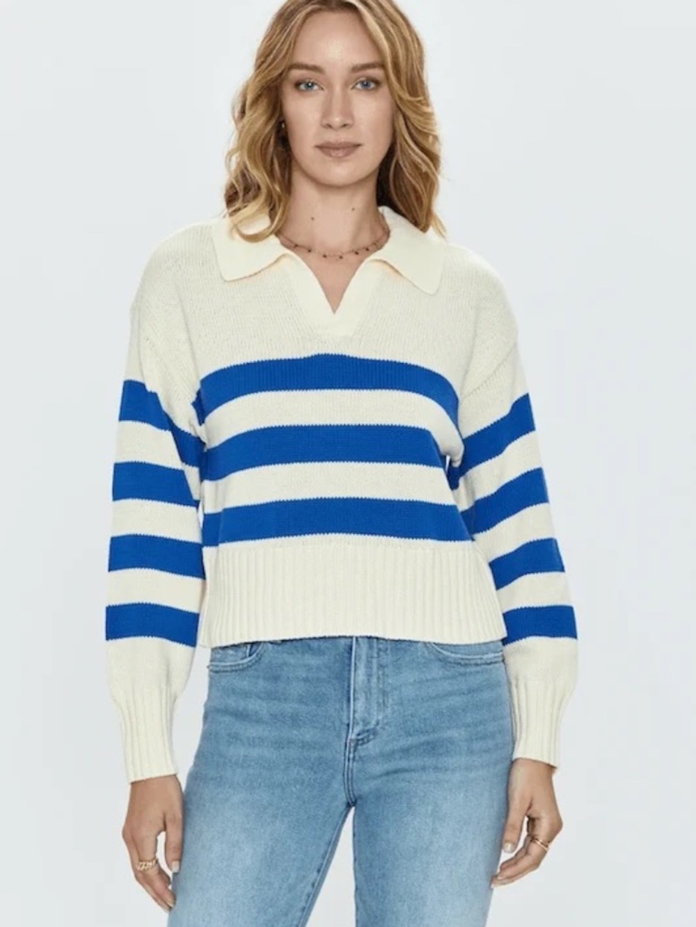 PISTOLA DENIM Arlo Polo Sweater -Ivory Sea Stripe -  Size XS